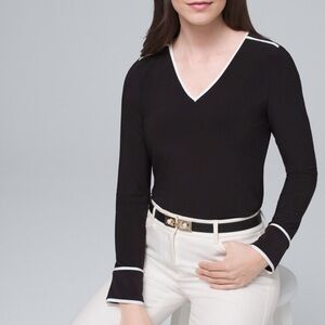 White House Black Market Piped Contrast Blouse Size Medium